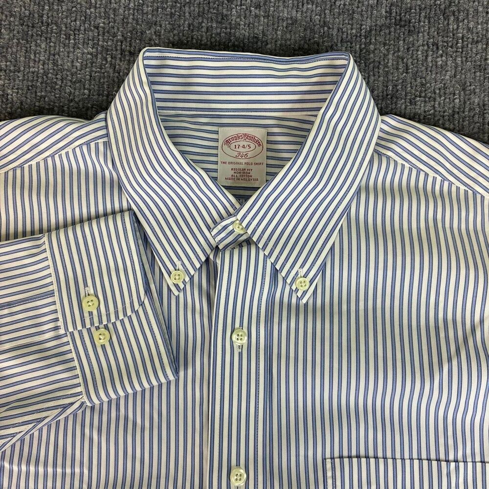 Brooks Brothers 346 Mens 17 4/5 Regular Fit Blue White Stripe Button Down Shirt